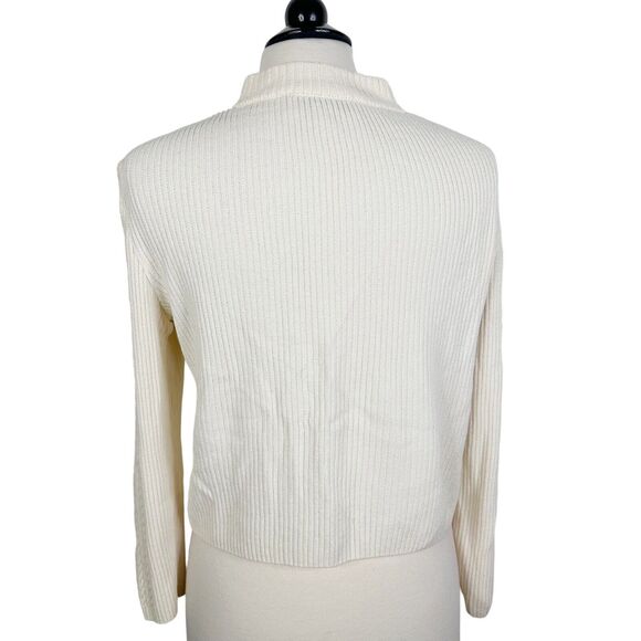St. John Collection Size 6 Off White Ivory Ribbed Knit Zip Front Jacket Sweater - Picture 3 of 11